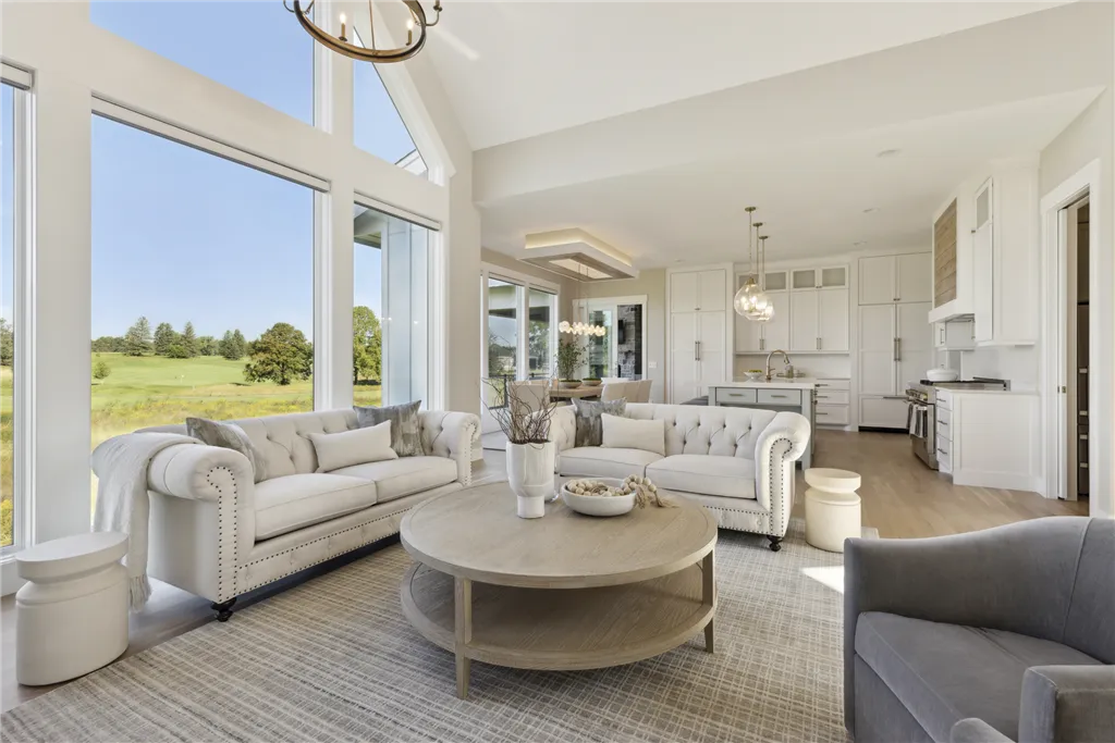 Luxury contemporary living room with sofa and coffee table.