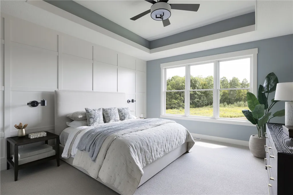 Contemporary family bedroom with minimalist design and luxury furnishings.