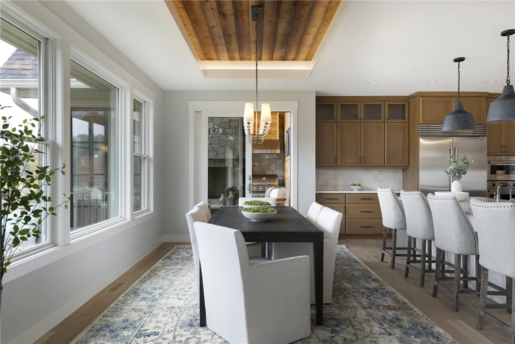 Contemporary dining room with modern furniture and large window