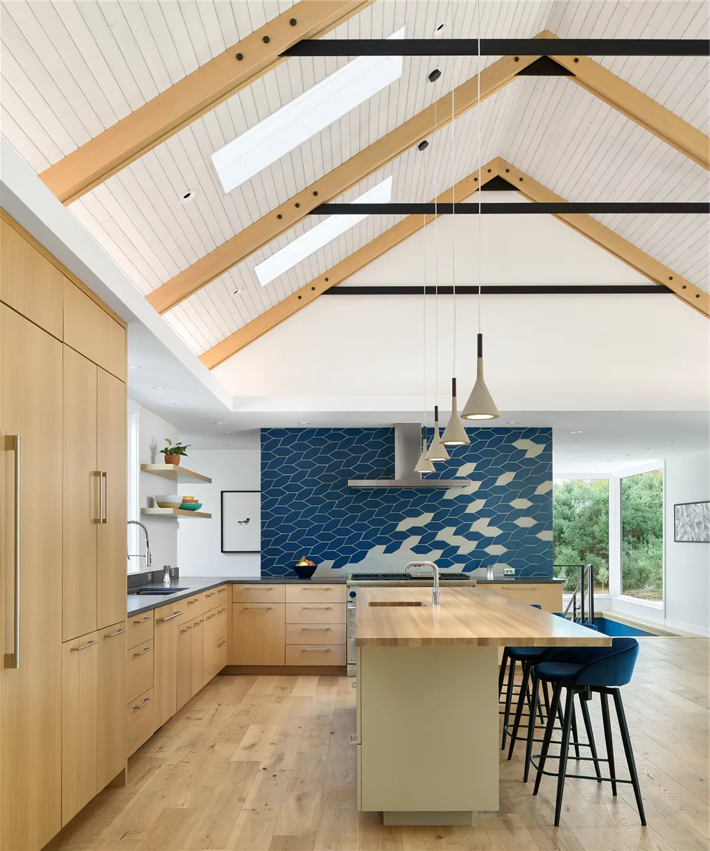 Contemporary luxury kitchen interior with modern design and wooden accents.